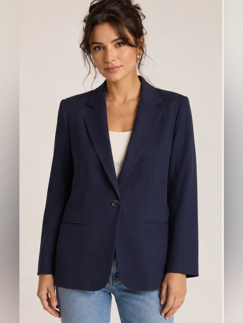 Sag Harbor Petite 8P 100% Pure Wool Navy Blazer One Button Vintage
